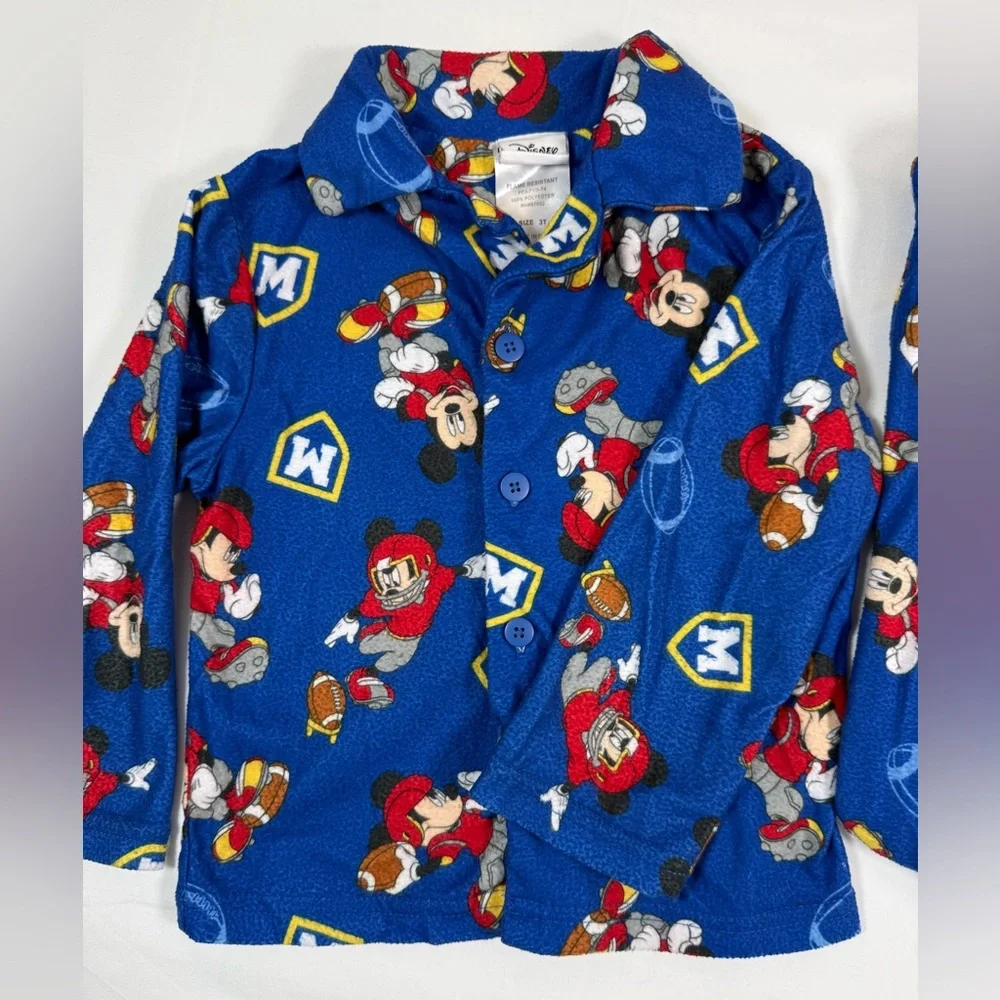 DISNEY‎ Boys Mickey Mouse Football Fleece Pajama Set 3T Character Loungewear